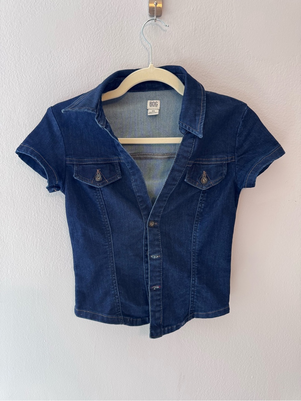 Urban Outfitters BDG Dark Denim Short Sleeve Button-Up Top